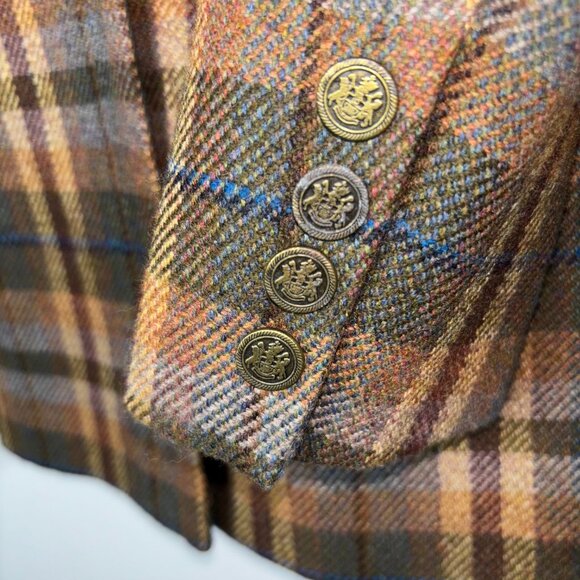 Vintage Evan Picone Tweed Double Breasted Blazer Size 4 Brown Plaid Wool Jacket - Picture 9 of 16